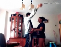 A young turkish couple fucks in the living room.