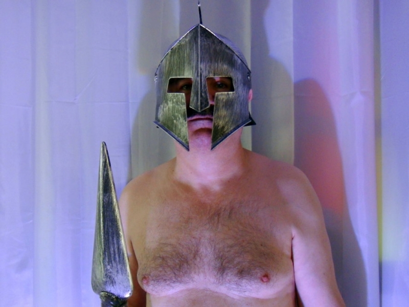 Polat - an Older Naked Turkish Man as a Spartan with Helmet and Spear in a Turkish **** P****o Video. (id1644)